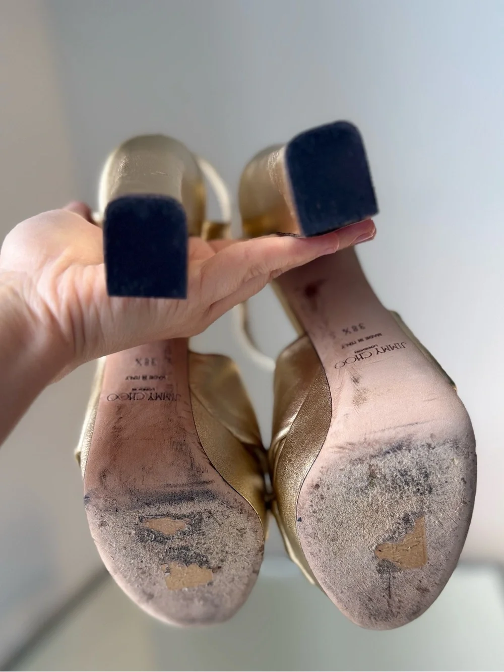 Jimmy Choo Heloise 120 Gold Metallic Nappa Leather Platform Sandals 38.5